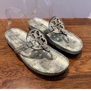 Tory Burch Miller Cloud Lug Sole Sandals Snake Print Leather 9.5 Designer Chic